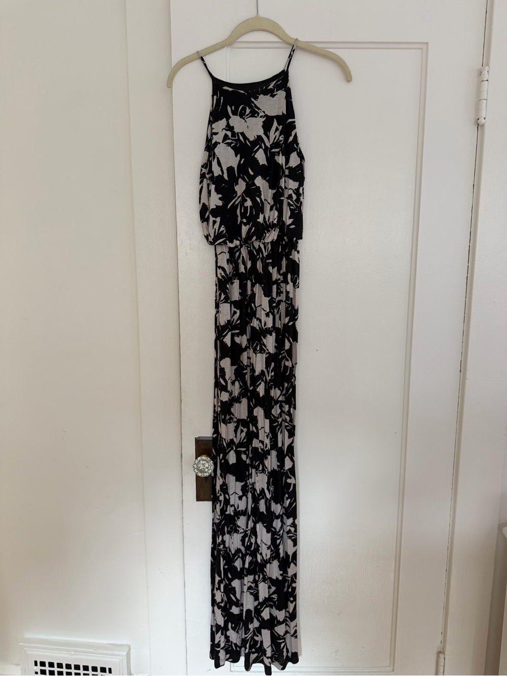 Lush Black and White Floral Halter Maxi Dress